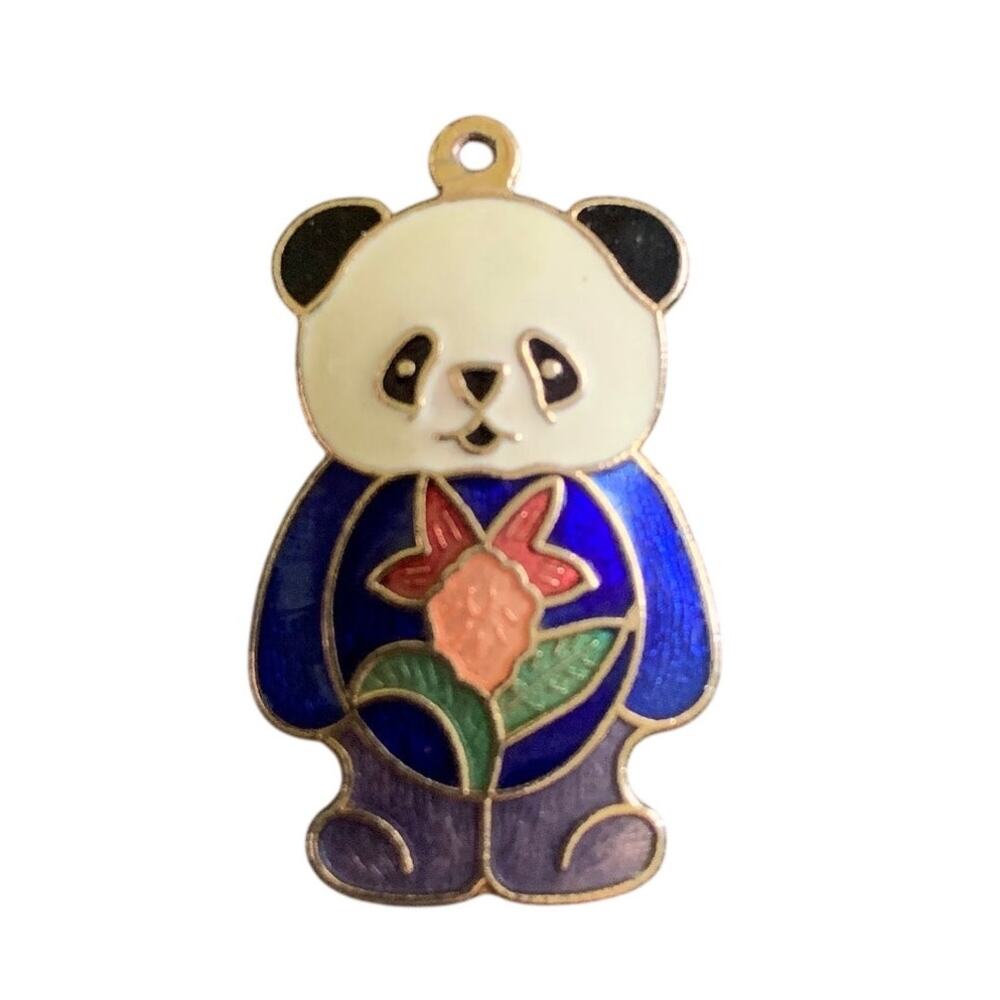 Vintage 1980s Cloisonne Enamel Panda Bear Charm Pendant